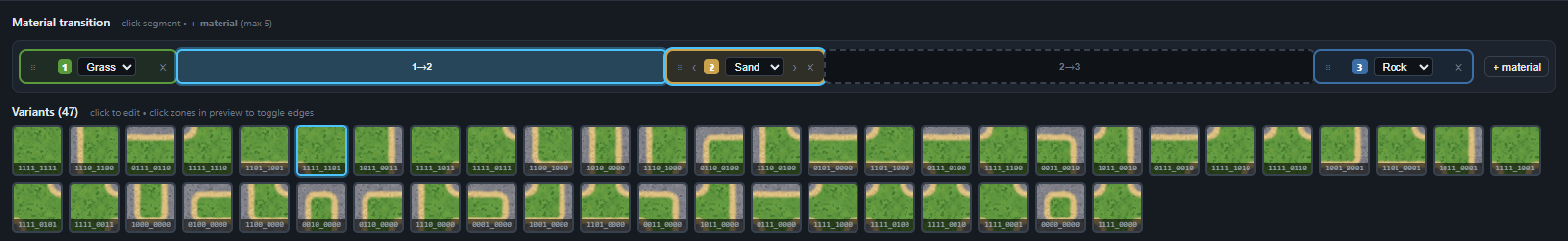 Material transition stack Grass Sand Rock and variants